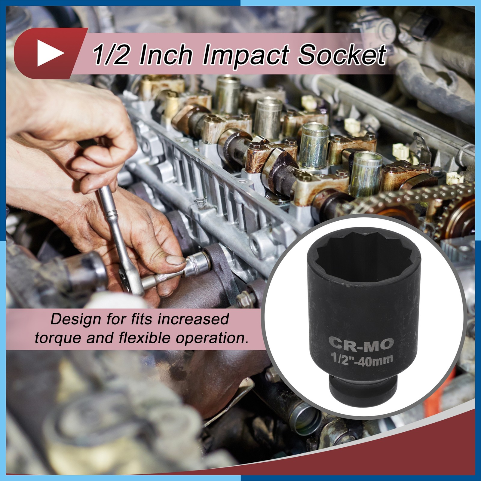 Universal 1/2″ Drive Impact Socket 40mm 12 Point High Carbon Steel
