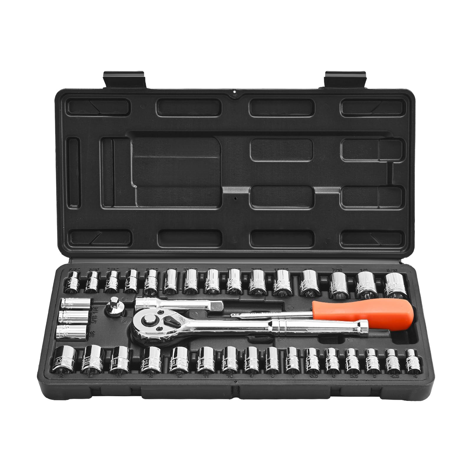 VEVOR 39-Piece Socket Set, 1/4″ & 3/8″ Drive, SAE & Metric Ratchet Tool Kit