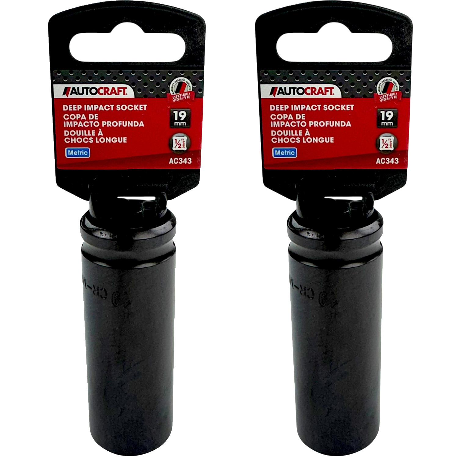 Autocraft AC343 Deep Impact Socket 19mm 1/2 Drive pack of 2