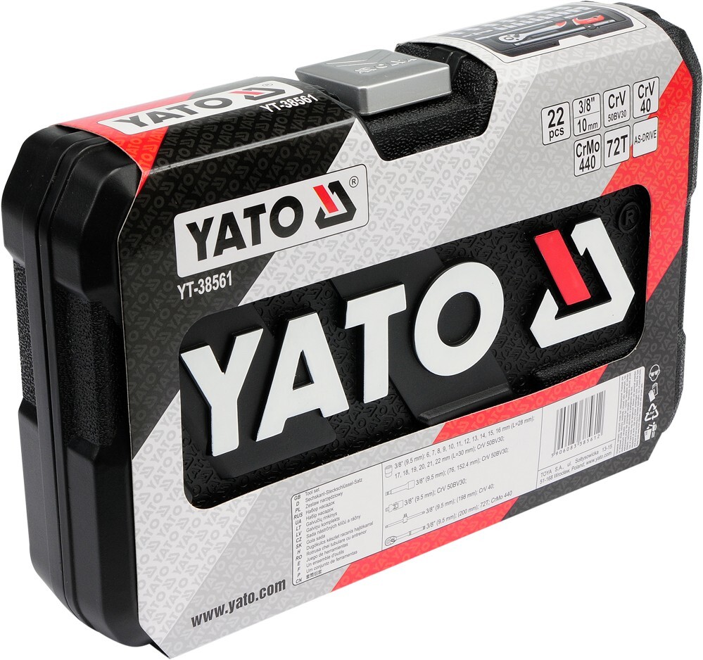 YT-38561 YATO 3/8″ Socket Set Ratchet 22pcs AS-DRIVE In Handy Case