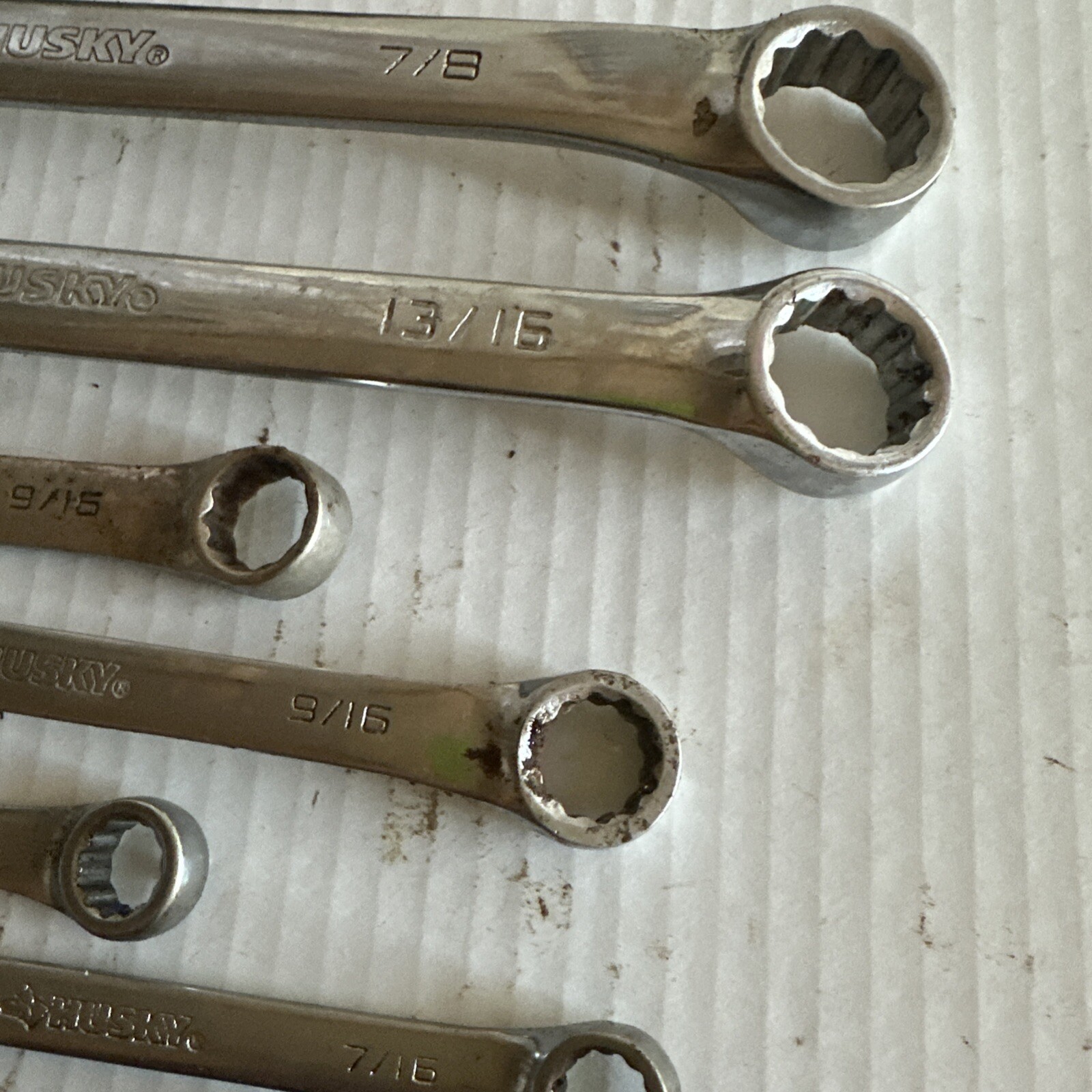 lot of 9 Husky wrenches Standard various sizes forged in U.S.A. drop steel VGC
