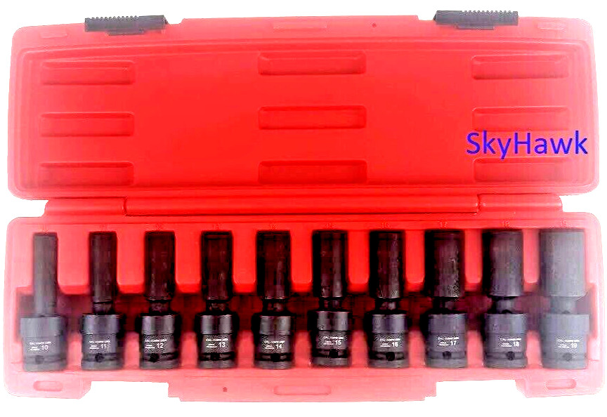 10 Pc 1/2″ Drive Universal Swivel Deep Impact Socket Set (METRIC) PRO Radius Set
