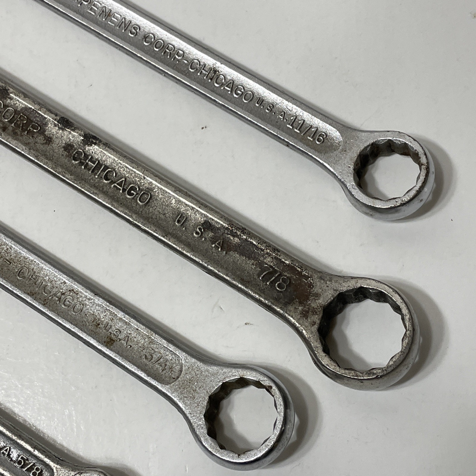 Lot of 4 Penens Corp 12pt Combo Wrench Tool Chicago USA VTG 7/8 3/4 11/16 5/8