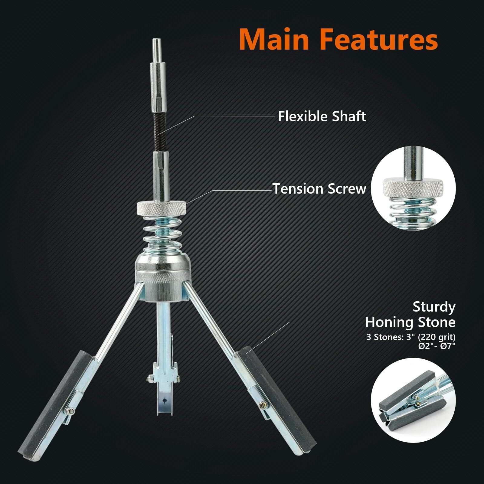 Engine Brake Cylinder Hone Flex Shaft Bore Honing Tool 2» to 6-1/2» W/ 3 Blade
