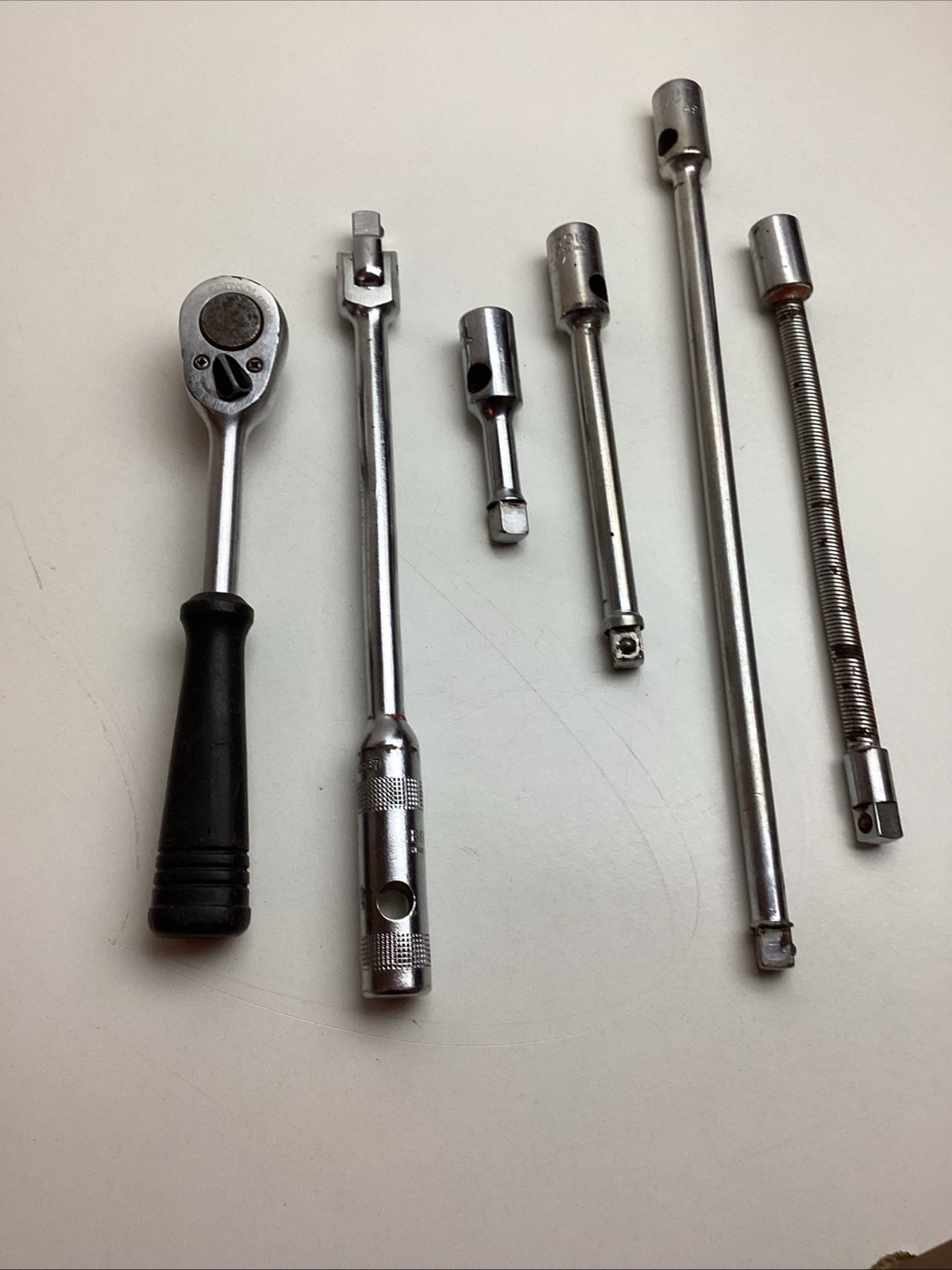 6 Pc BRITOOL 3/8”Drive Assortment. 4 Extensions. Ratchet. T Bar. Breaker Bar