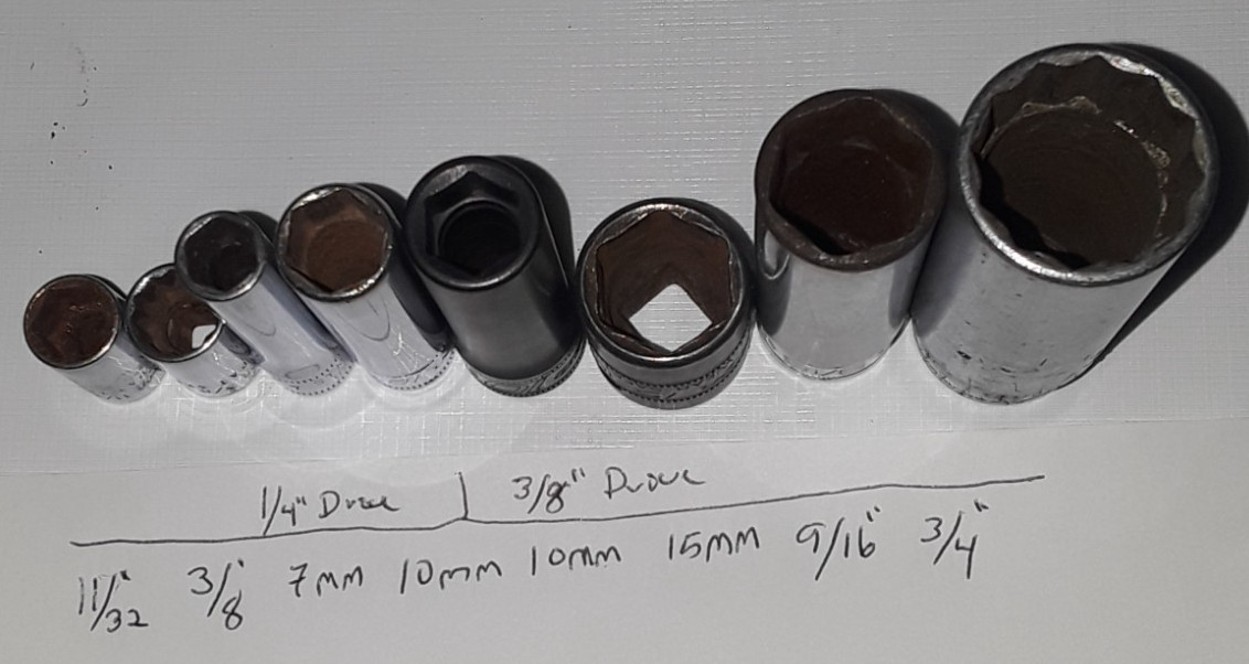 8 SnapOn Sockets 3/8 Impact 10, 15 1/4″D Chrome 7,10,11/32,3/8 & 3/8″D 9/16 3/4