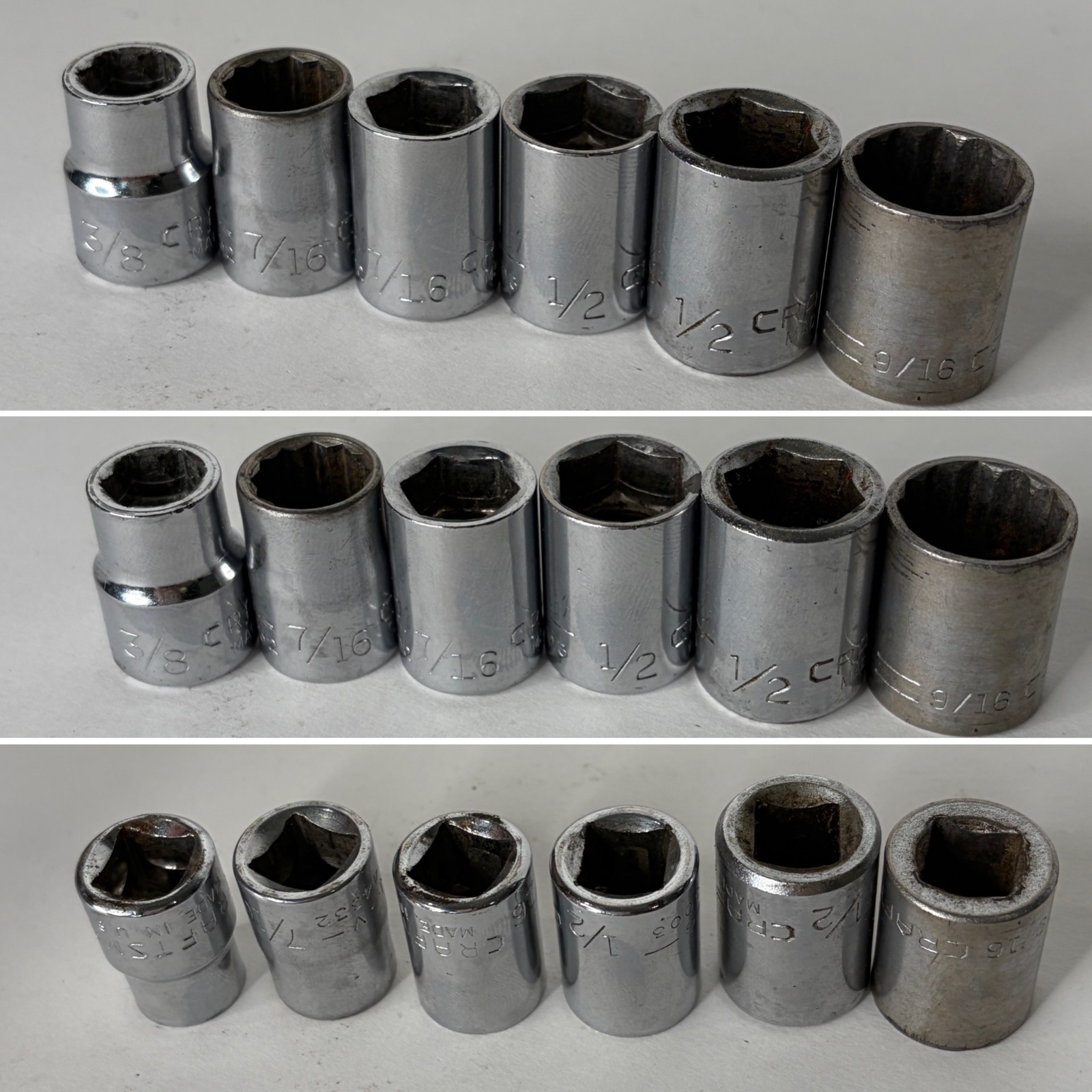 Vintage Craftsman Wrench Socket 3/8″ Drive Lot of 13 Multiple Sizes Made In USA