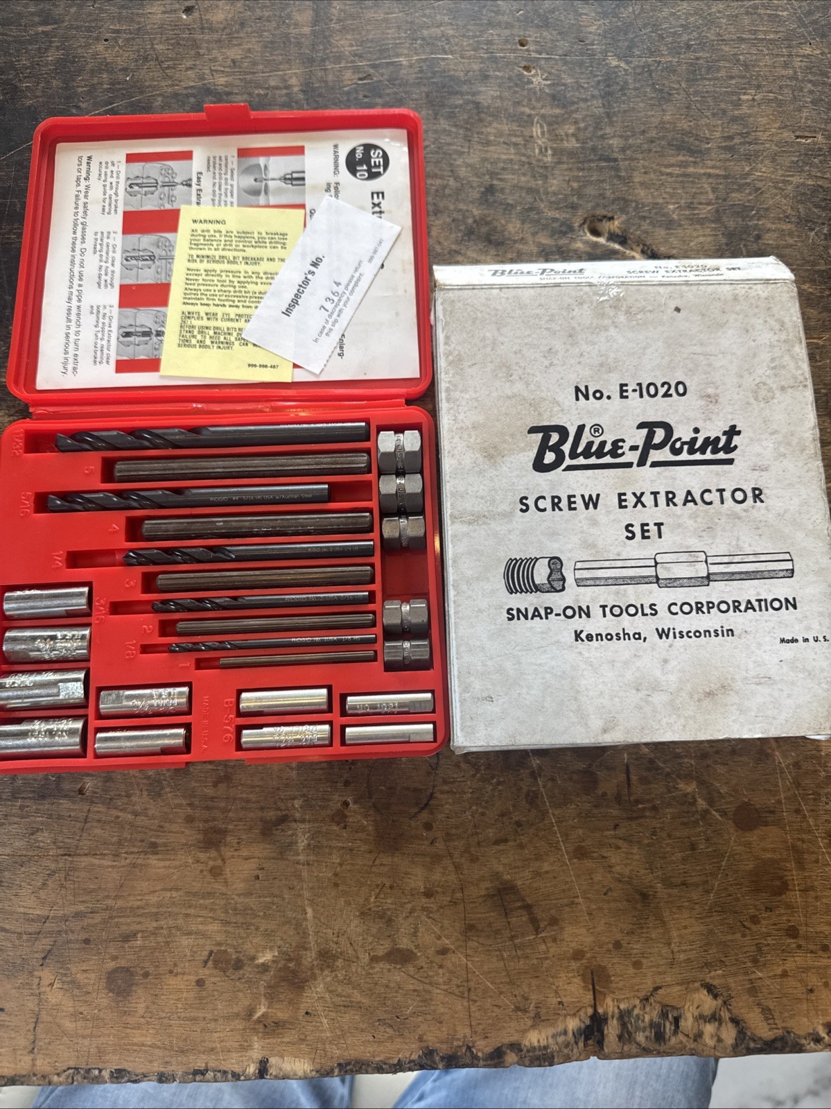 Vintage Blue Point Snap-On Screw Extractor Set No. E-1020 Complete in Case