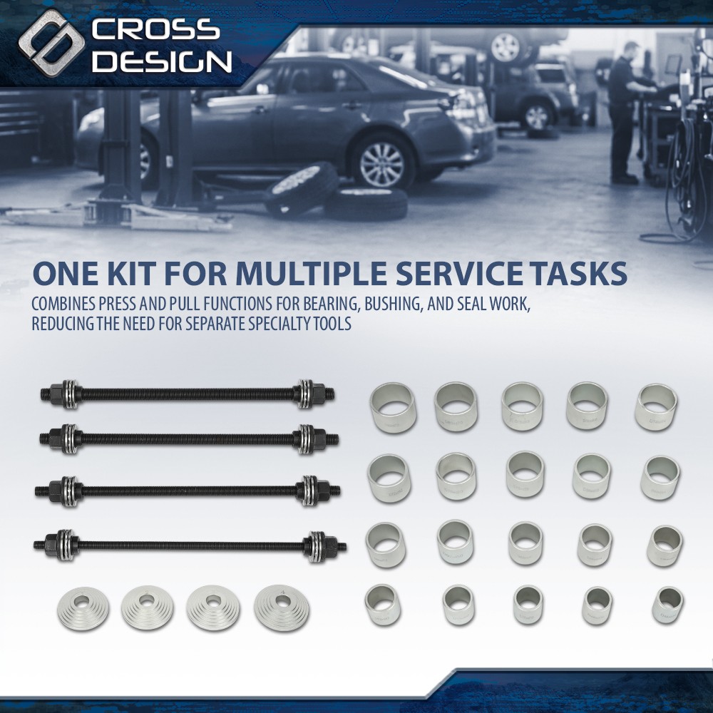 28PC Universal Press Pull Sleeve Kit Bush Bearing Removal Insertion Tool Kit Set