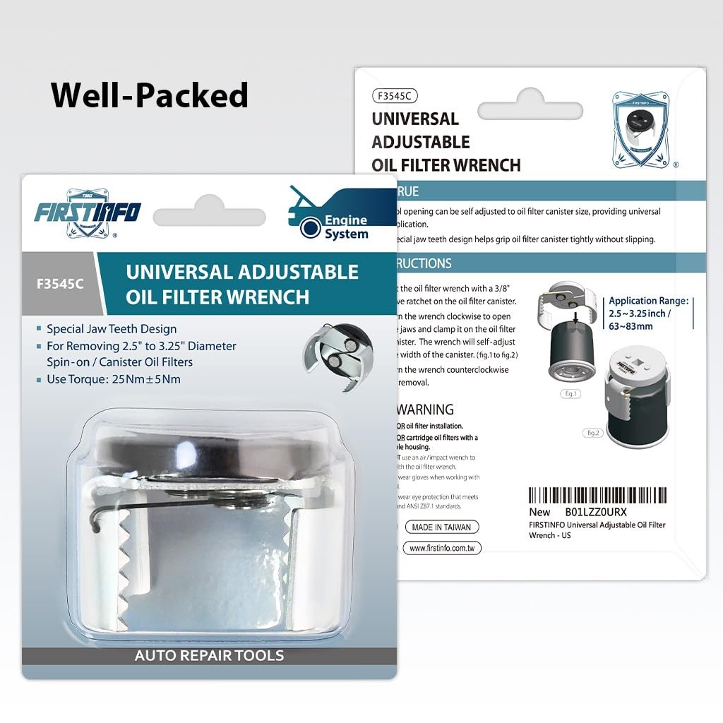 FIRSTINFO F3545C Adjustable Oil Filter Wrench Fits 2.53.25 In SpinOn