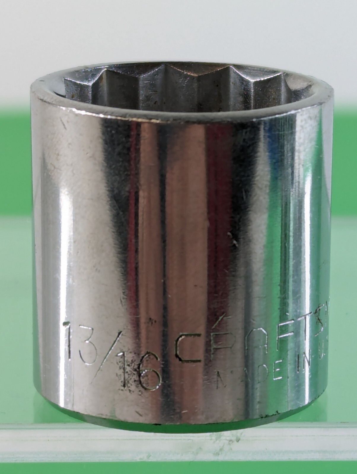 Craftsman USA 3/8in Drive 13/16 SAE Socket 12 Point Shallow Chrome Vintage 44338