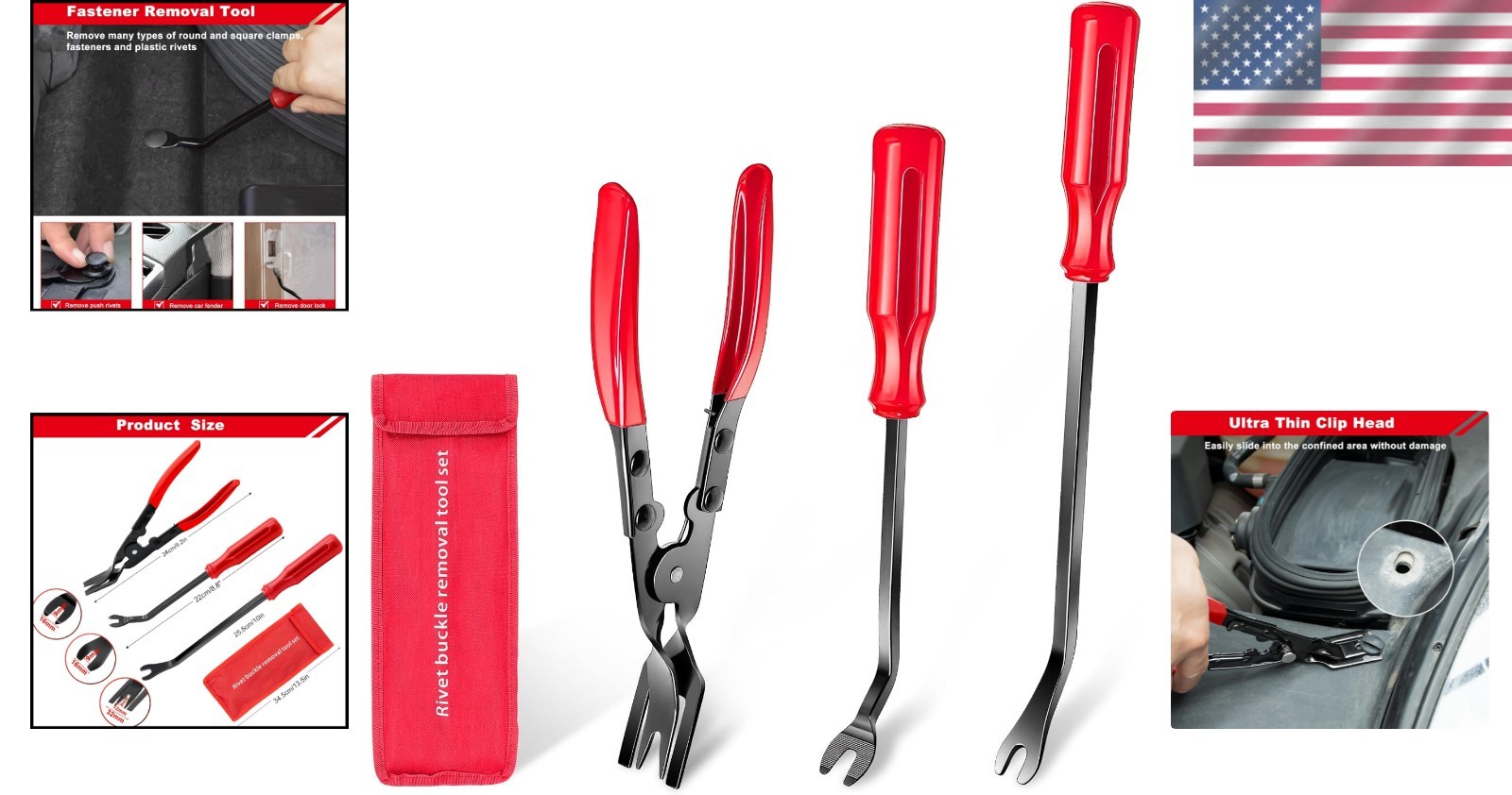 3-Piece Ergonomic Clip Remover Tool Set for Automotive & Bike Maintenance