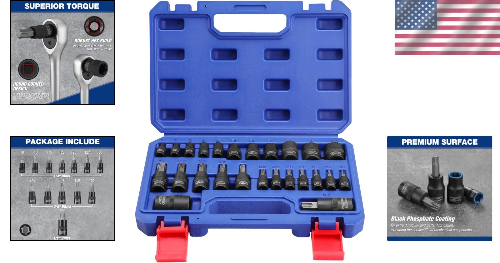 Heavy-Duty 25-Piece Torx Socket Set, Black Phosphate Coating