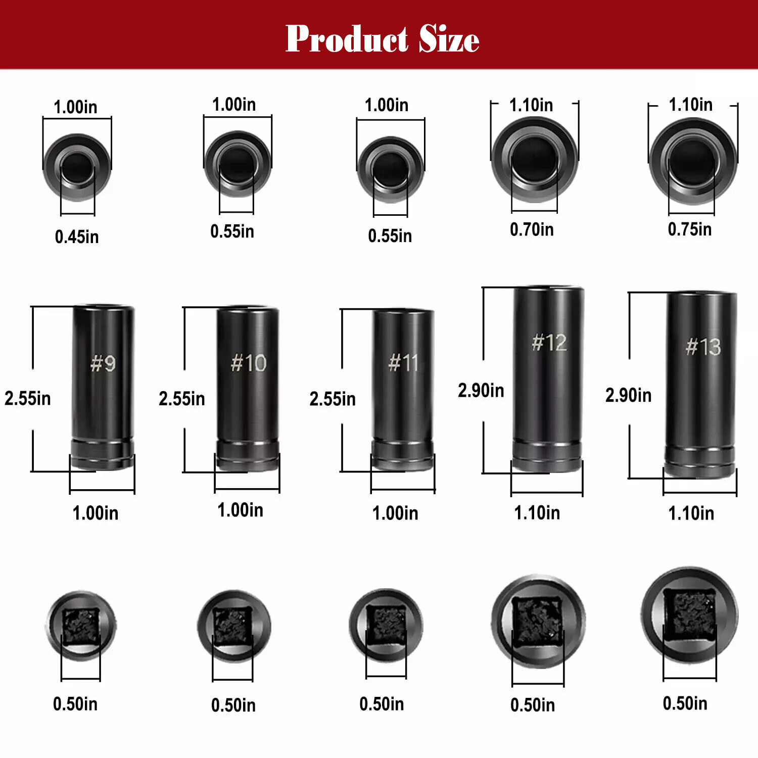 Large Tap Socket Set 71670 5/8″ 11/16″ 3/4″ 7/8″ and 1″ Taps 1/2″ Square Drive