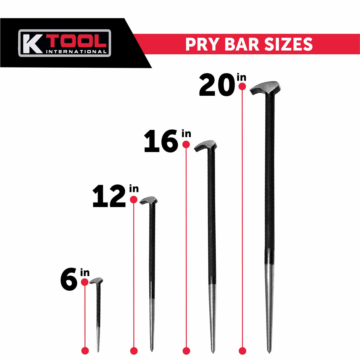 K Tool International 71600 Heat Treated Pry Bars With Rolling Head Design