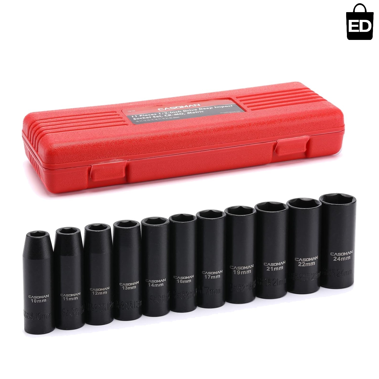 Professional 1/2-Inch Drive Deep Impact Socket Set 10mm to 24mm – 6-Point Design