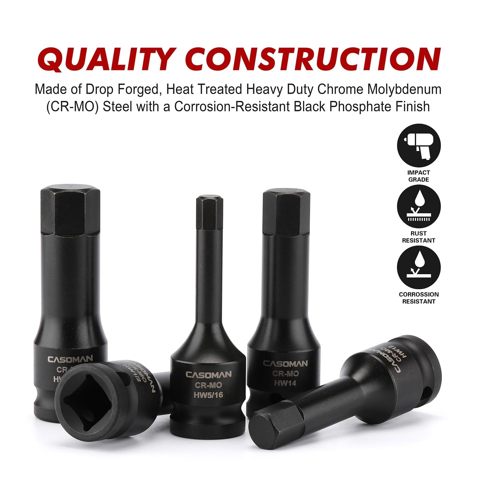 20-Piece 1/2″ Drive Impact Hex Bit Set – SAE/Metric, Cr-Mo Steel, Durable Constr