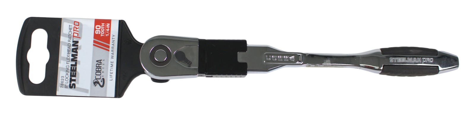 Steelman Pro 8in Locking Flex-Head 90 Teeth Ratchet 1/4in Drive Reversible 78623