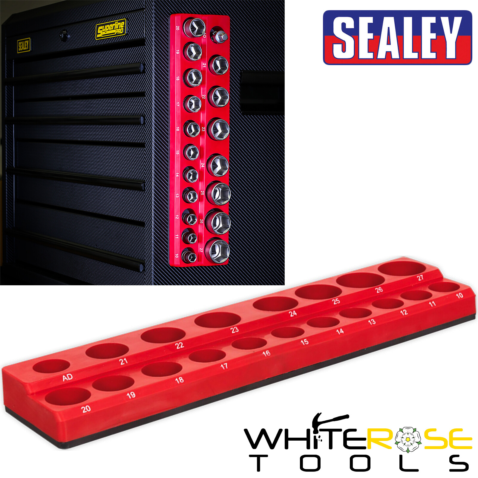 Sealey Magnetic Socket Holder 1/2″ Drive 19 Sockets Capacity Garage Storage