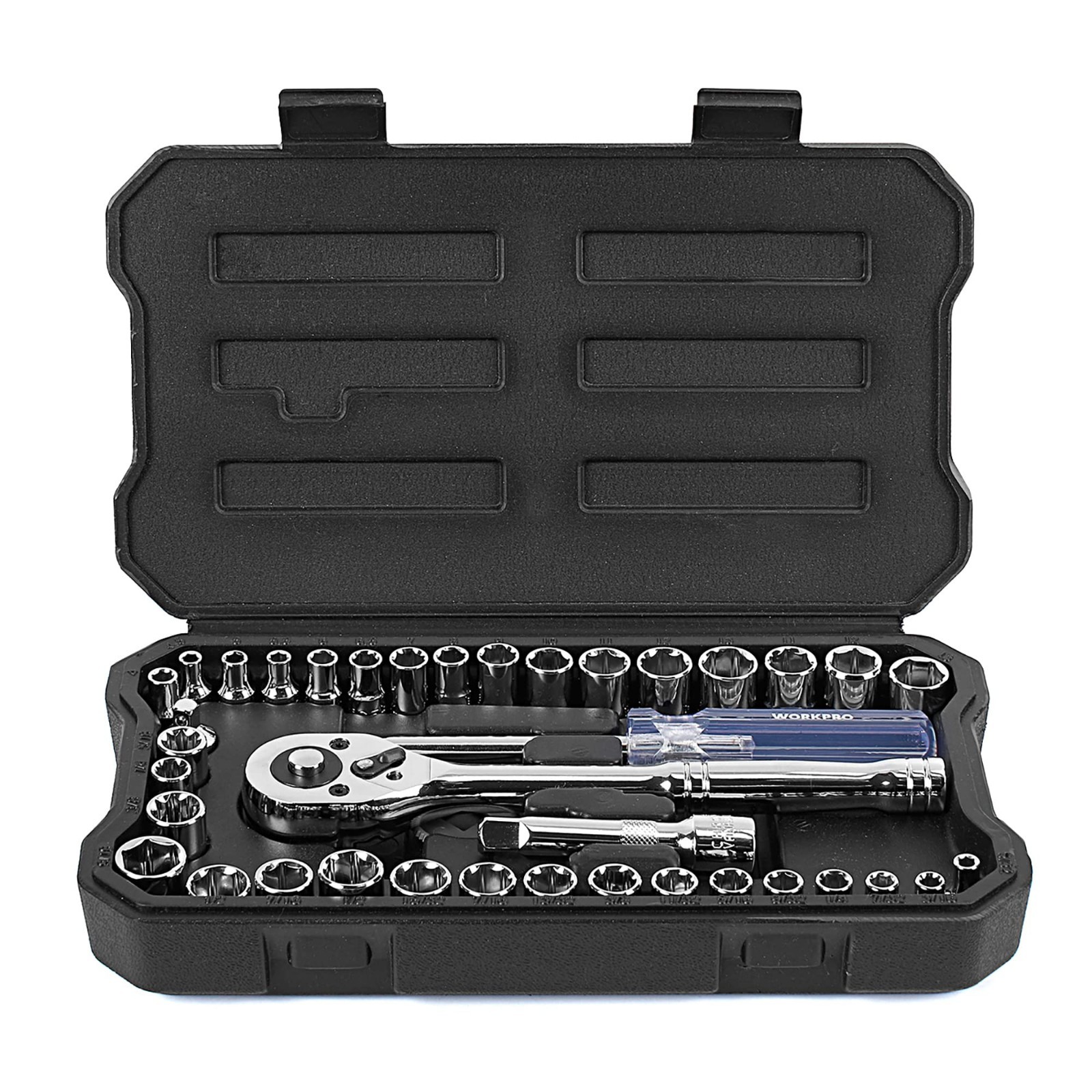 39-Piece Drive Socket Set 1/4» & 3/8», Metric & SAE Sockets, Quick-Release Rat