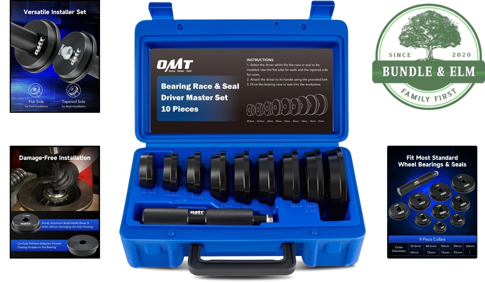 Bearing Race and Seal Driver Set with Dual-Sided Adapters and Storage Case