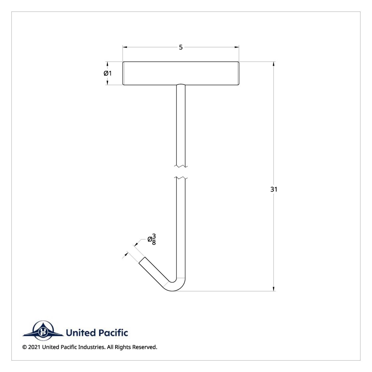 United Pacific 90010 Chrome 31″ Long Fifth Wheel Pin Puller, J-Hook