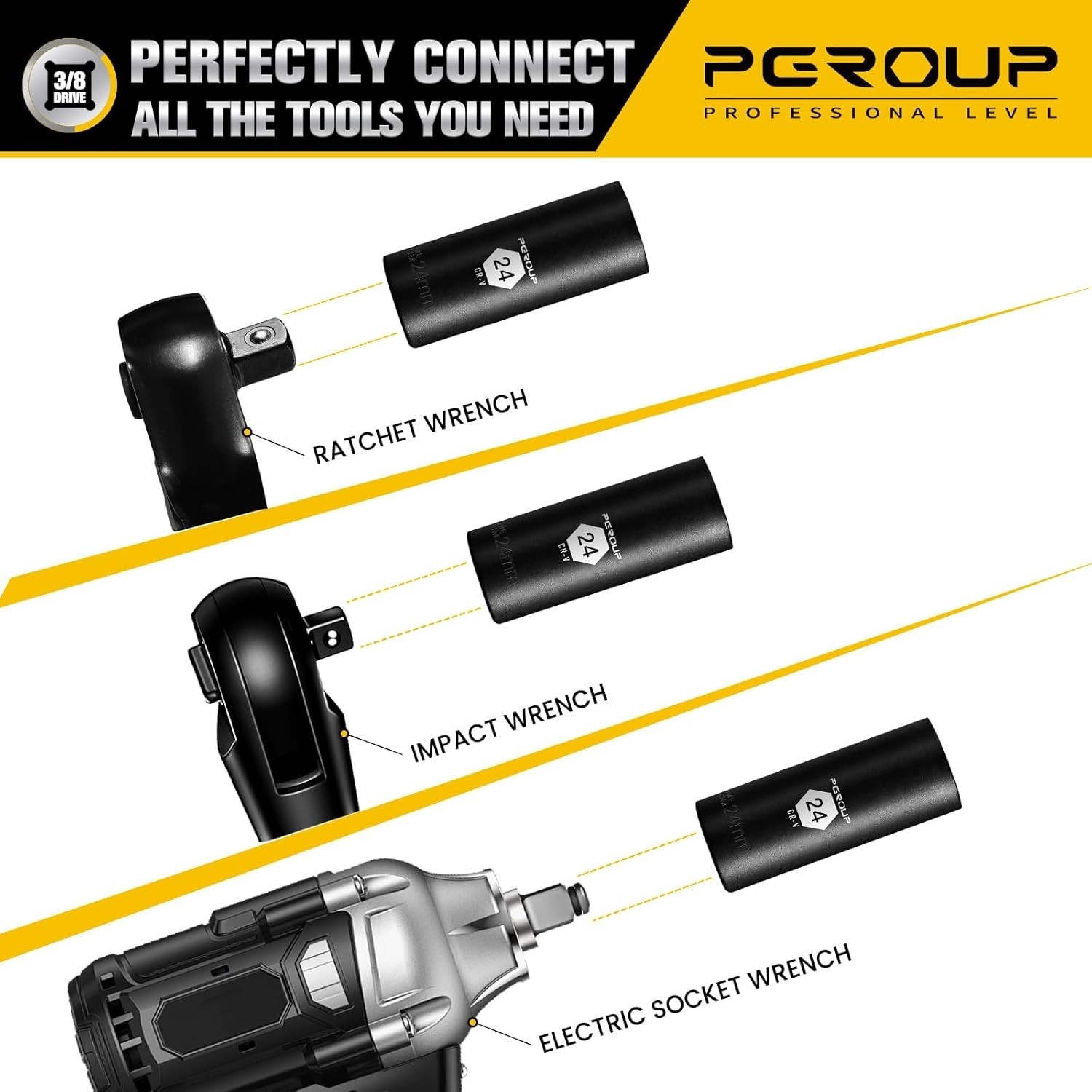 3/8 drive deep impact socket Metric 24mm 6-Point Manganese Phosphate Coating 3/8