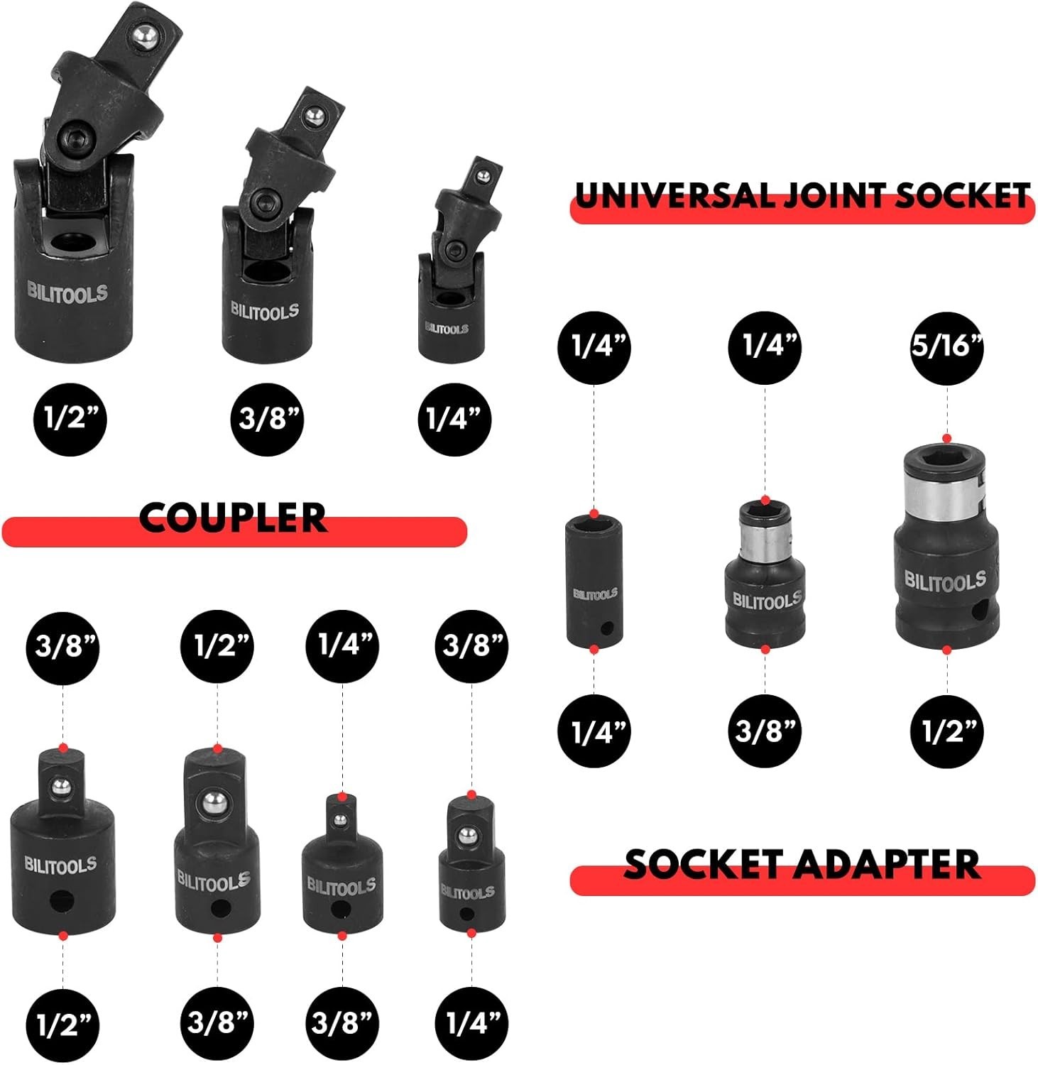 Impact Socket Extension Set with Storage Case – 1/4″, 3/8″, & 1/2″, 18-Piece Cr