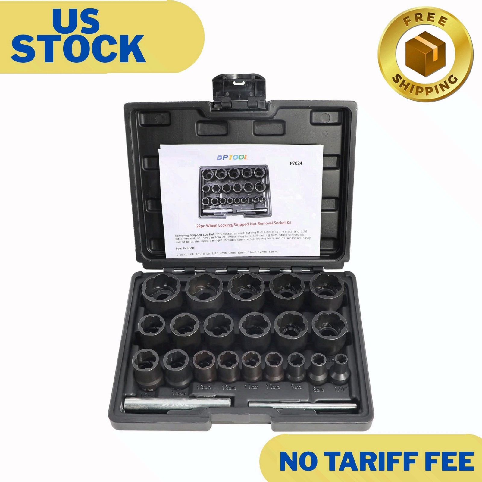 22 Piece Bolt Nut Extractor Set, 1/2″ and 3/8″ Drive Impact Lug Nut Remover