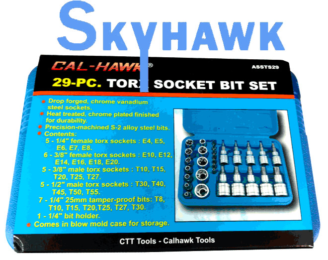 29-PC 1/4″ 3/8″ 1/2″ DR TORX female male Socket Bit Set tamper proof bits w/case