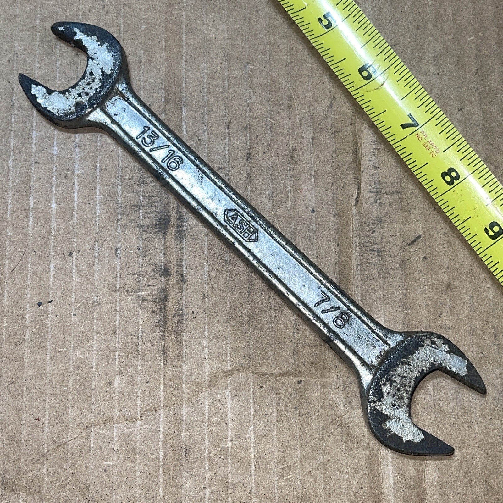ASH (Asahi Metal Industries) Japan 7130 SAE 13/16 X 7/8 Open End Wrench Vintage
