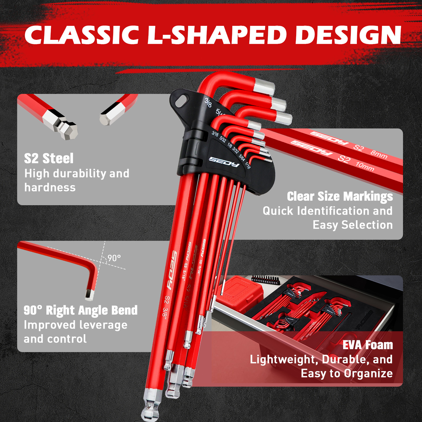 30PC Hex Torx Key Set Ball End Allen Wrench Grip Handle Extension Bar S2 MM Inch