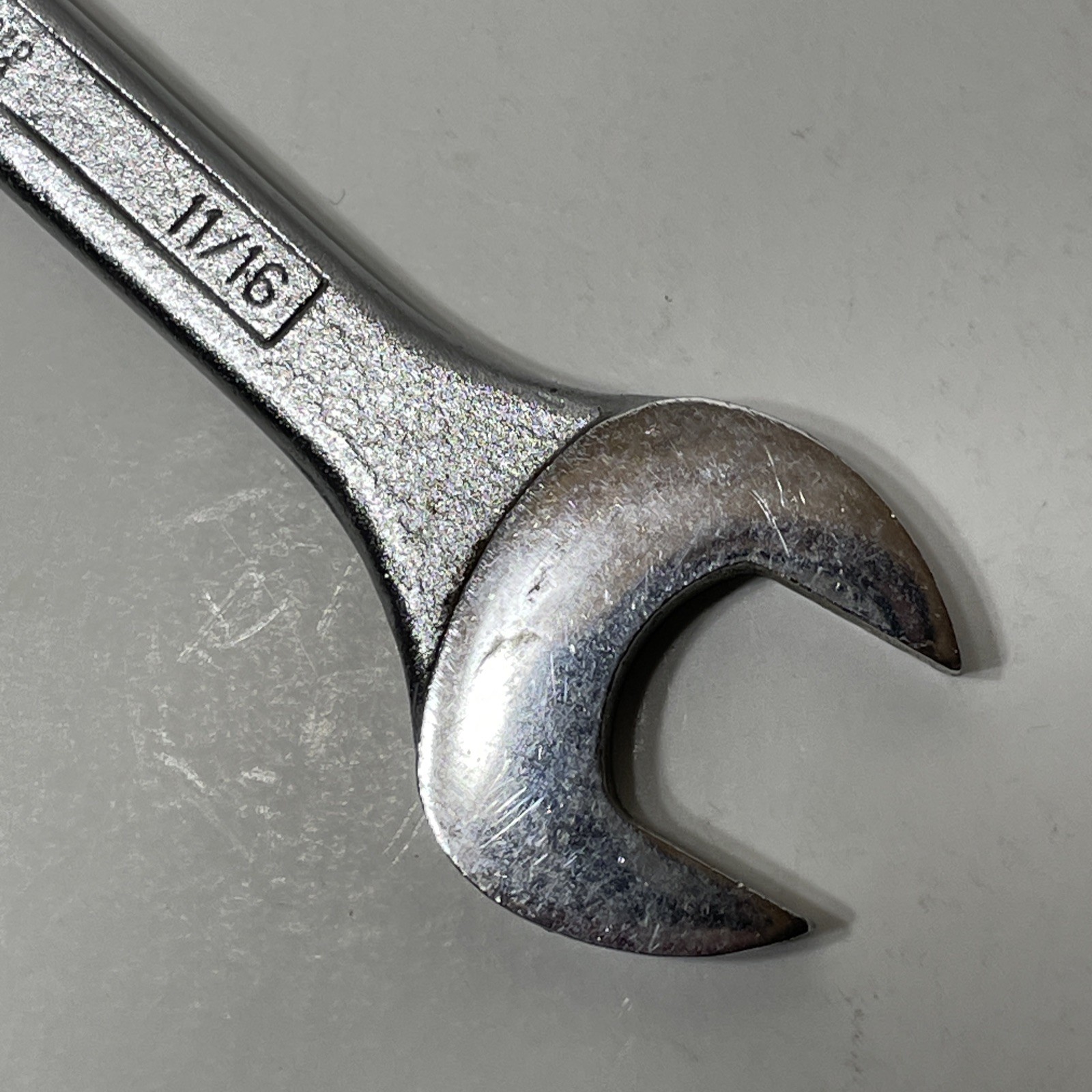 Powr-Kraft 11/16″ x 19/32″ Wrench Double Open End Satin Chrome 12 Point USA VTG