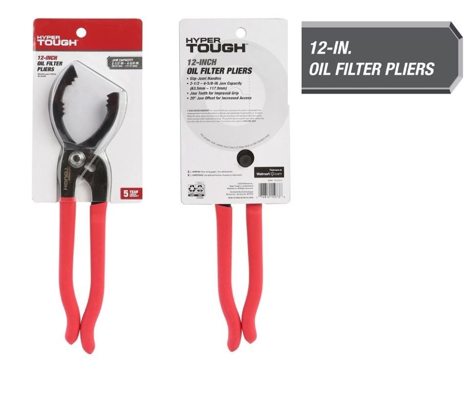 Red 12″ Adjustable Oil Filter Pliers with Non-Slip Handles