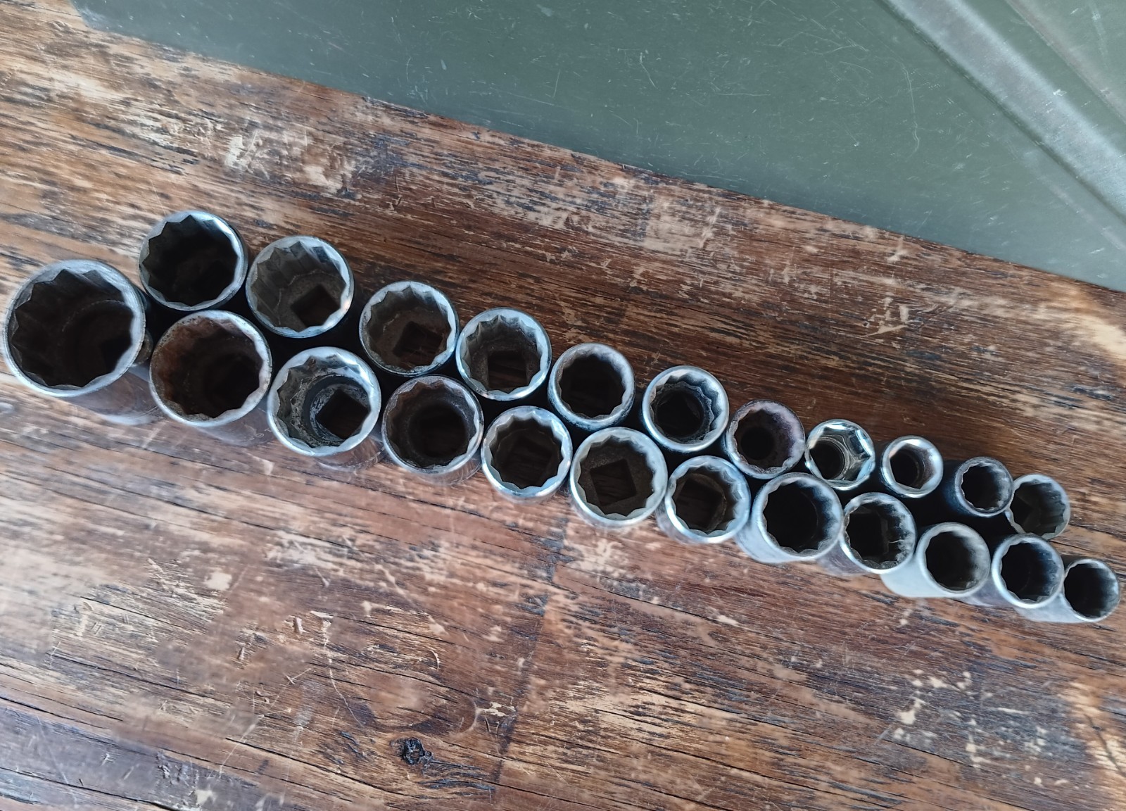 S-K, Williams, Powr-Kraft Socket Set 1/2″ Drive SAE ~Mixed USA ~Vintage 23pc Lot