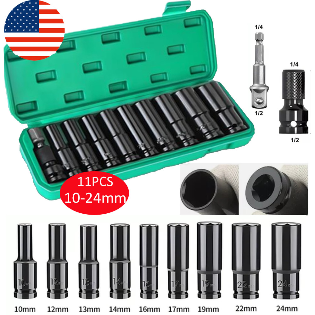 20PCS 1/2»Deep Impact Sockets Set Drive Metric 8mm-32mm Deep 6-Point Set w/case