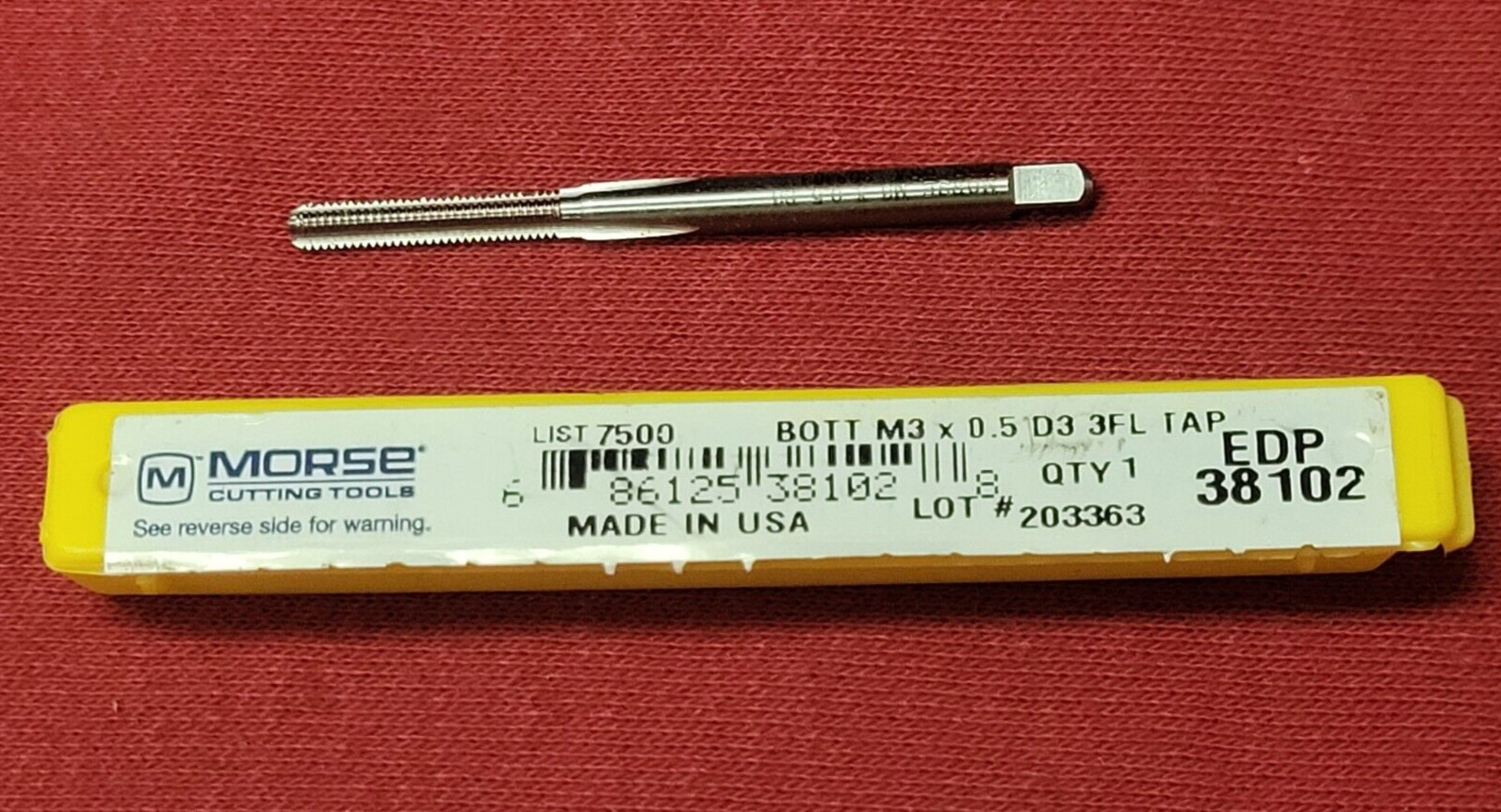 M3 X 0.5 3MM Bottom Hand Tap Morse MT3838102 HSS RH USA D3 3 Flute Metric