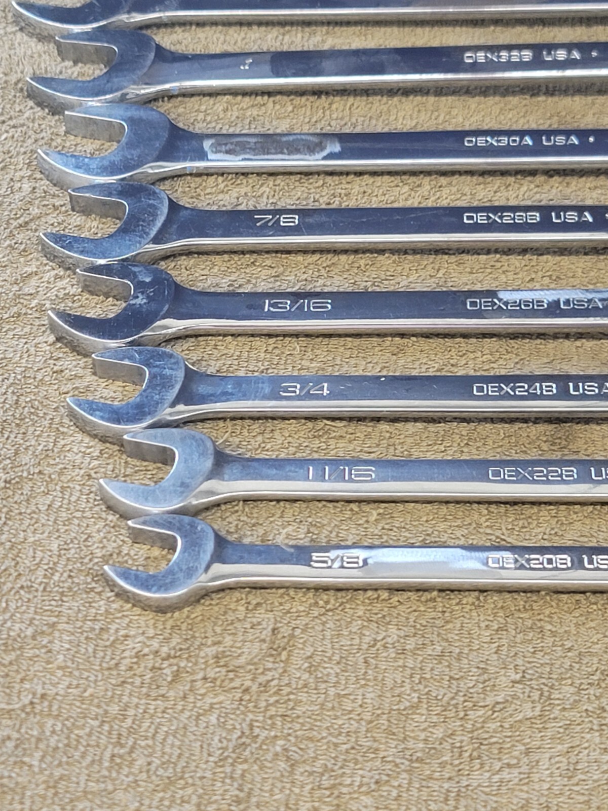 Snap on OEX Combination Wrench Set Sae 1-1/16 1 15/16 7/8 13/16 3/4 9/16 3/8 1/4