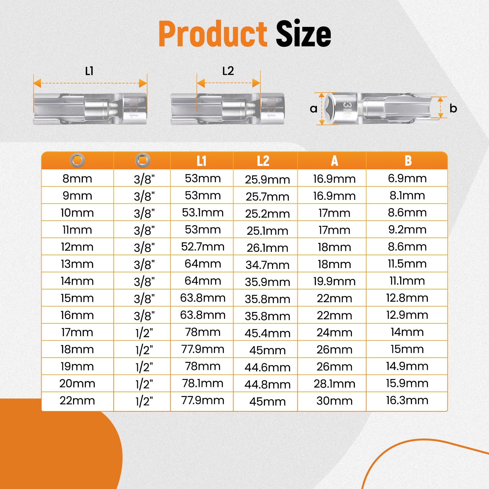 8-22mm 3/8in 1/2in Diesel Injector Fuel Line Socket Wrench Set Nut Socket