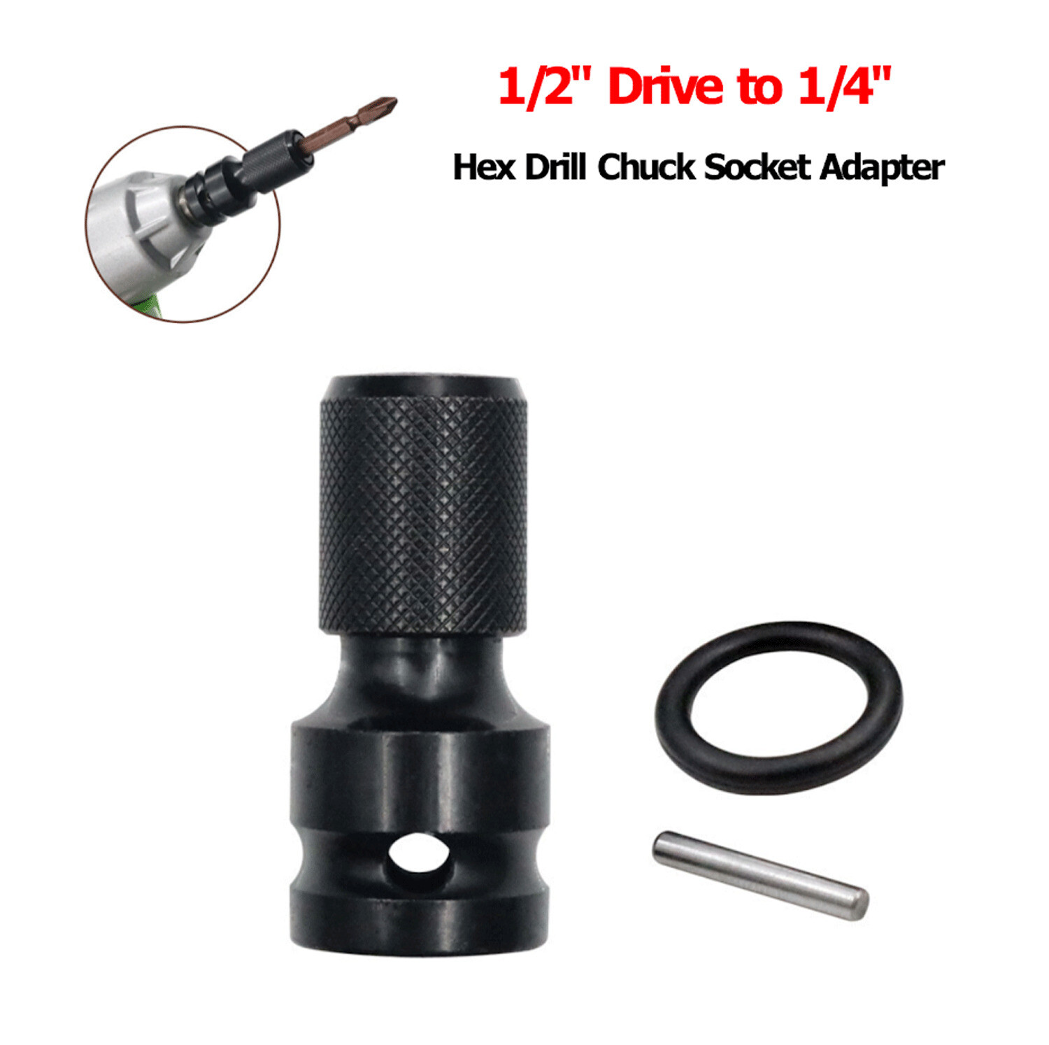 2Pcs Socket Adapter Drill Hex Shank Chuck Change Impact Driver Tool 1/2″ To 1/4″