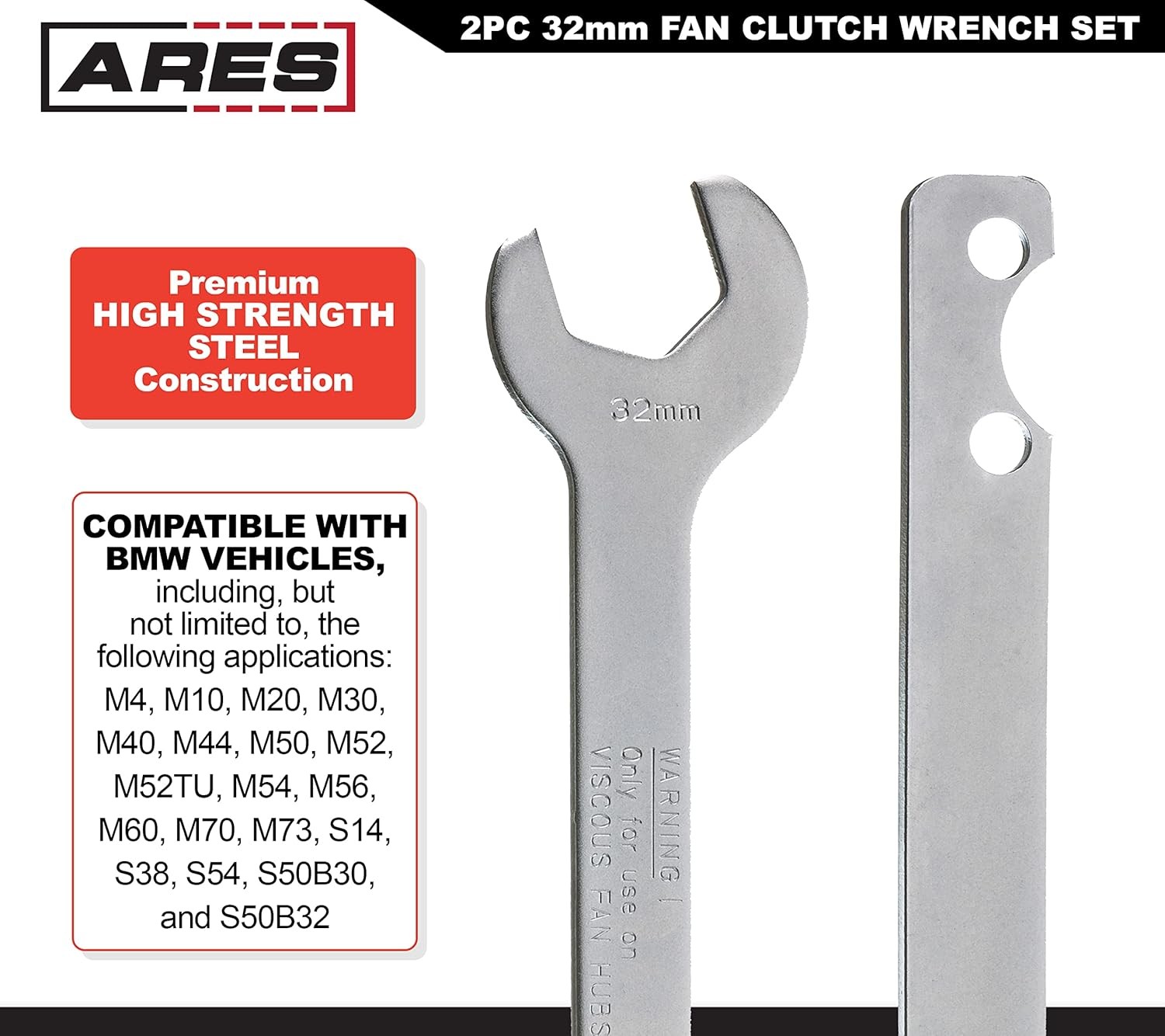 2 Piece Fan Clutch Wrench Set 32MM Water Pump Holder Removal Tool Kit