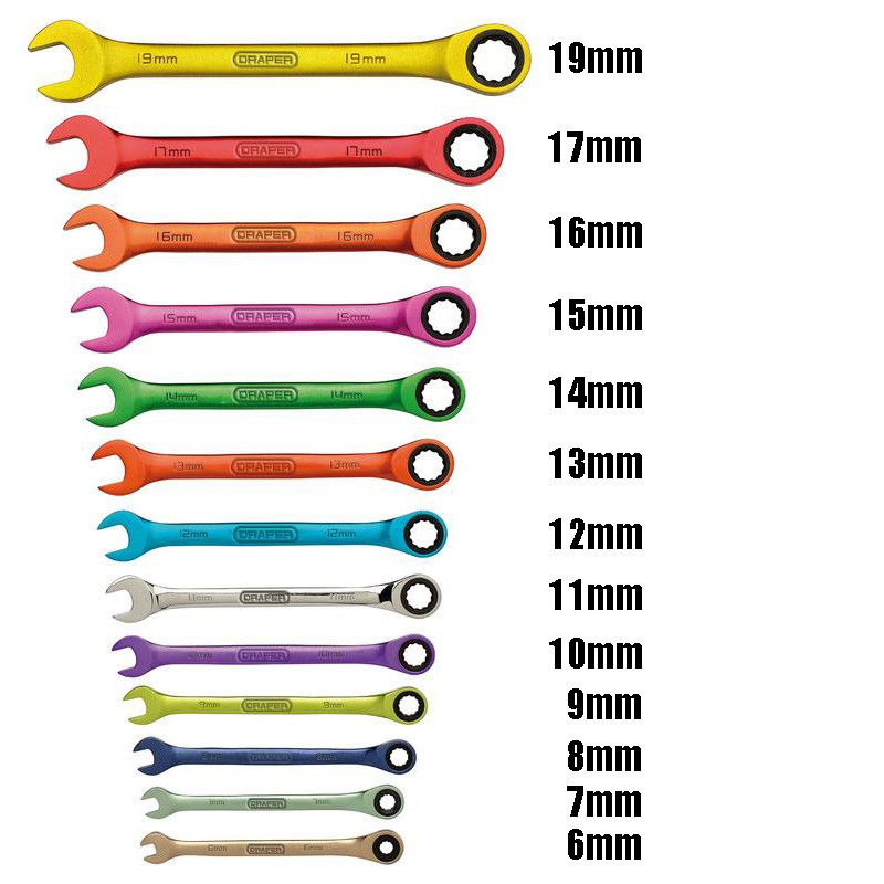 13pc Metric Combination Ratchet Spanner Set Coloured CRV HI-TORQ Draper 07142