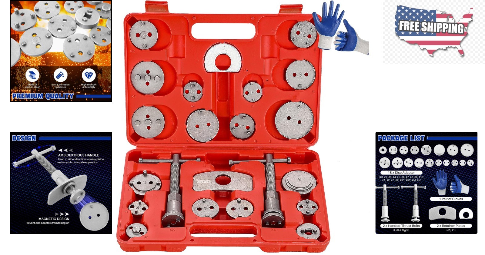 Universal Disc Brake Caliper Tool Set – 24pcs with 18 Adapters and Carry Case
