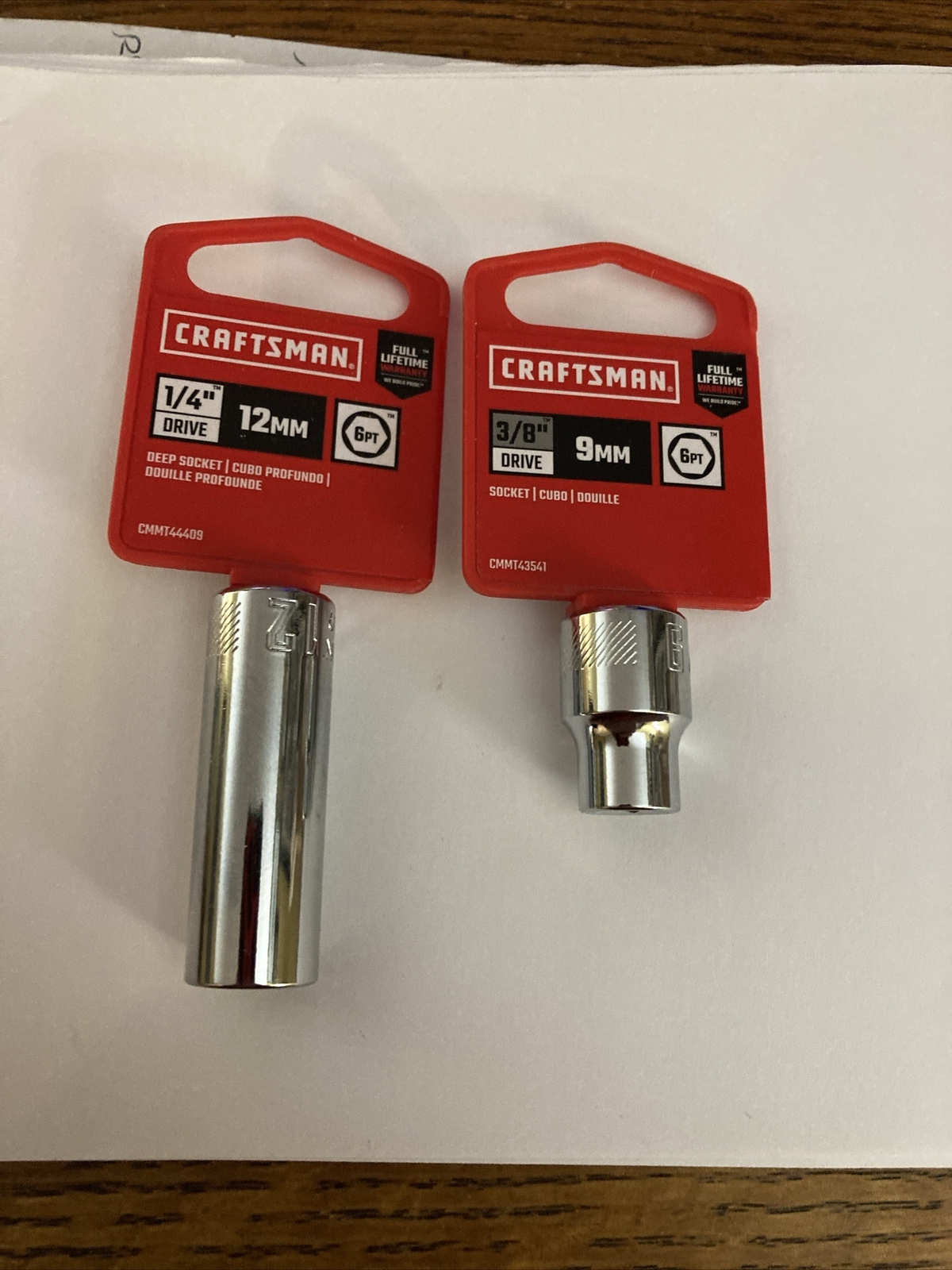 Craftsman Tools 9mm Shorty CMMT43541 / 12mm Deep CMMT44409 Chrome Sockets New