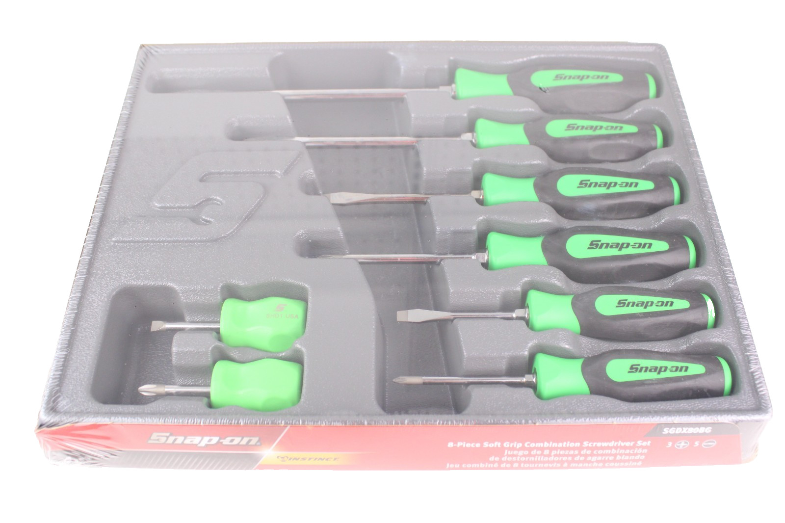 Snap on Tools GREEN 8pc Soft Grip Screwdrivers Set SGDX80BG NEW SEALED Free Ship