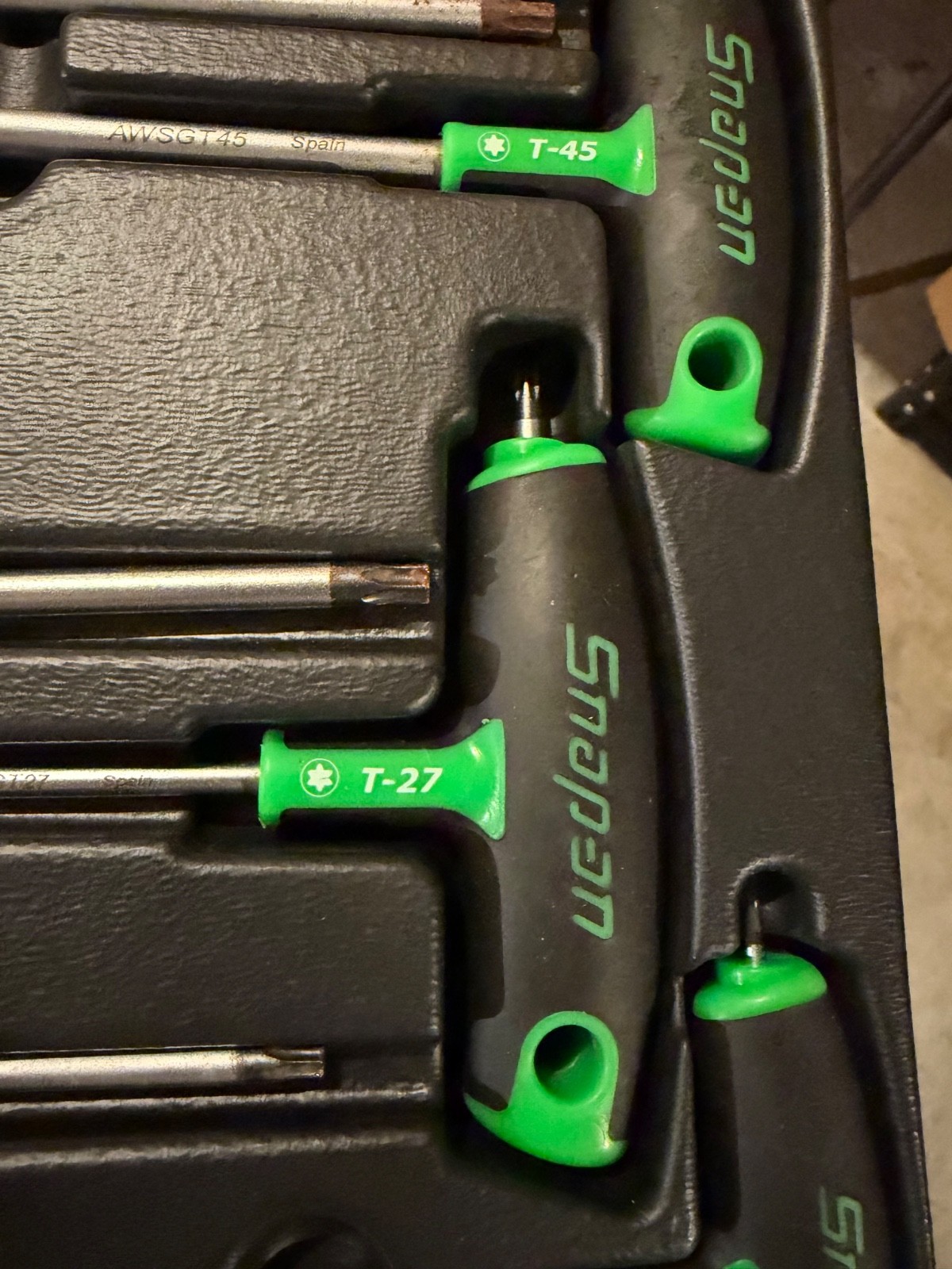 Snap-on 8 Piece Green Soft Grip T-Handle L-Shaped Torx Set T10-T45 AWSGT800A