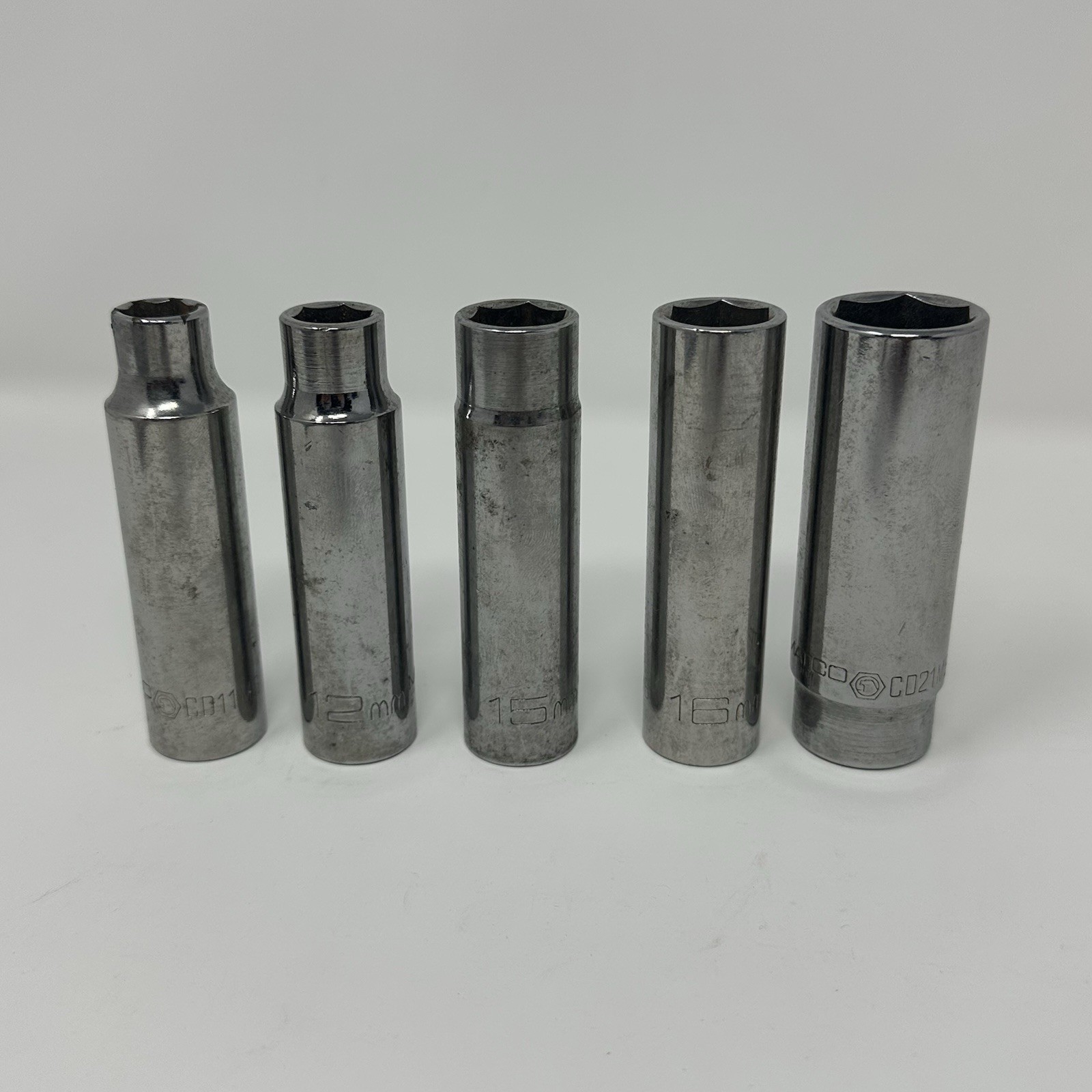 Matco Tools Lot of 5 1/2” Drive 6 Point Metric Deep Chrome Socket 11 12 15 16 21
