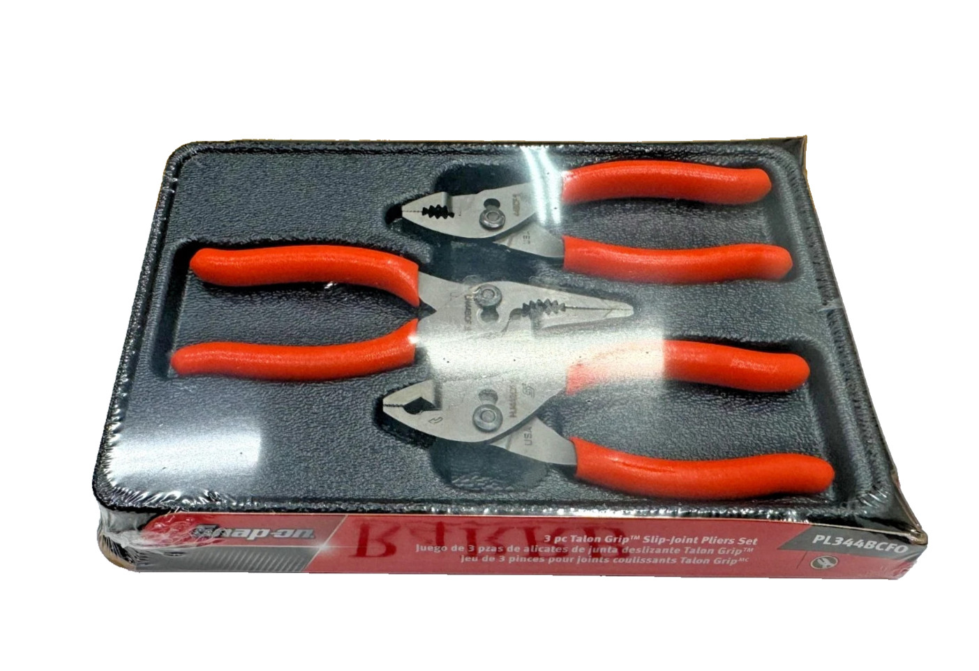 Snap-on Tools Orange 3pc Soft Grip Mini Slip Joint Pliers Set PL344BCF USA NEW