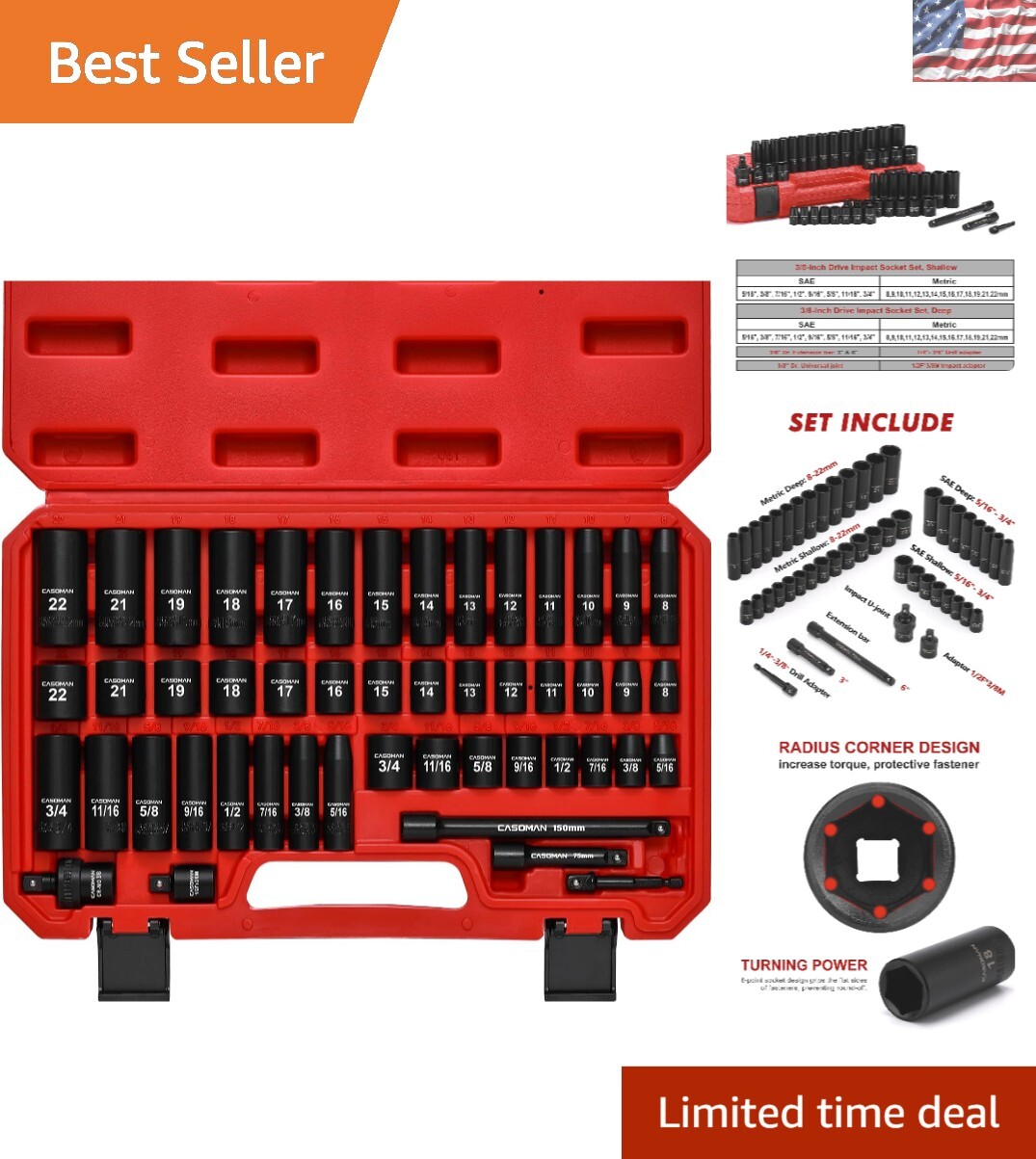 High-Visibility Impact Socket Set with 49 Pieces – Heavy Duty & Portable Storage