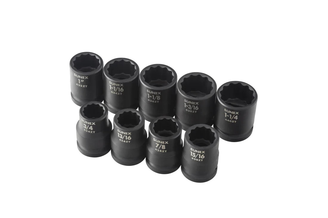 Sunex 4687 3/4″ Drive SAE 12-Point Standard Thin Wall Impact Socket Set 9 Pieces